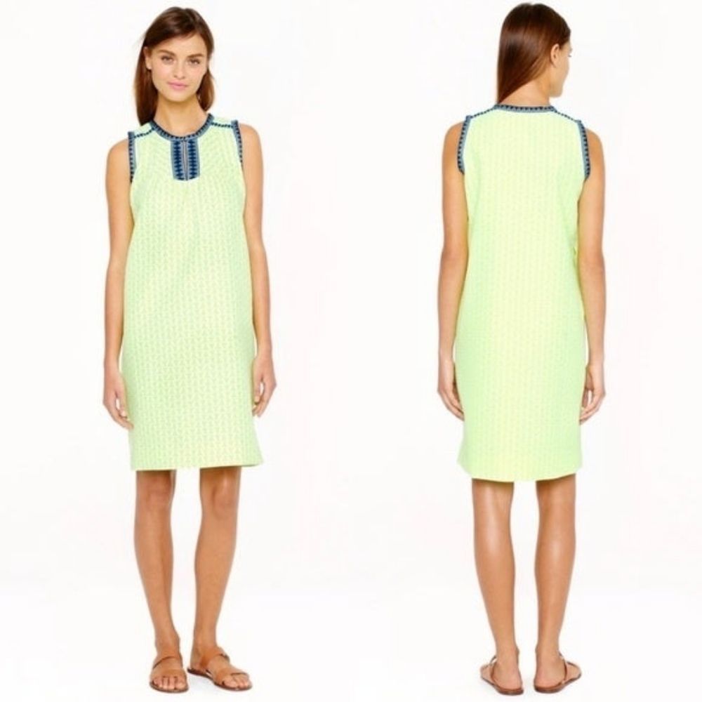 J. Crew | Neon Arrow Aztec Pattern Embroidered Oversized Shift Dress w/Pockets